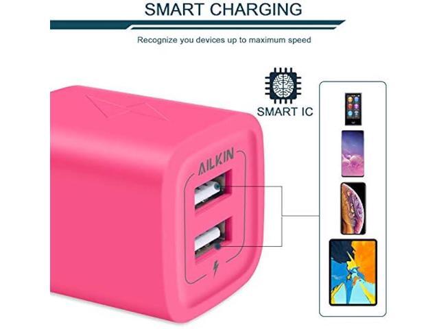 Wall Charger, AILKIN USB Plug Fast Charging Block, Power Adapter Cube 2 Port Charge Travel Brick Cell Quick Chargers Box for iPhone 15/14/13/12...