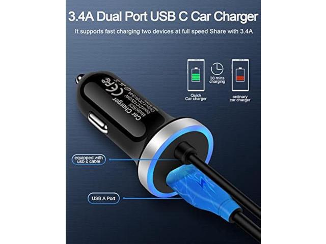 Cell Phone Car Charger for Samsung Galaxy A53 A13 A13 A24 A03s A73 A71 A50 A23 S23 S22 Ultra S21 S20 A51 iPhone 15, USB C Cigarette Lighter Adapter...