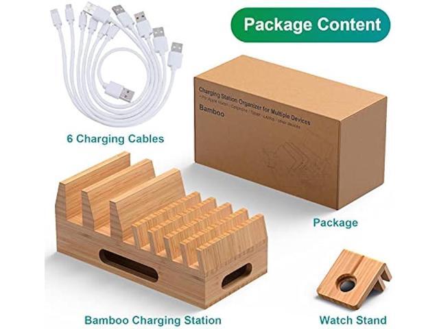 Pezin & Hulin Bamboo Charging Station Organizer for Multiple Devices & Wood Desktop Docking Charging Stand Such As Cell Phone, Tablets, Phone Case...