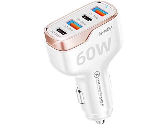 SUNDA 60W USB C Fast Car Charger, 4-Ports Car Charger Adapter, Dual Type C PD30W/PPS30W Compatible with iPhone14/13 Pro/Max/iPhone12/iPad...