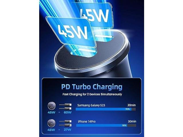 LISEN 90W USB C Car Charger, Dual USB C Port PD45W iPhone Car Charger Fast Charging, Mini Car Charger USB C with USB C Cable & Lightning Cable for...