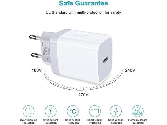 USB C Adapter, European Plug Adapter, 2-Pack Fast 20W Europe Travel Plug Power Adapter Type C Wall Chargers for iPhone 15 14 13 12 11 Pro Max XR XS...