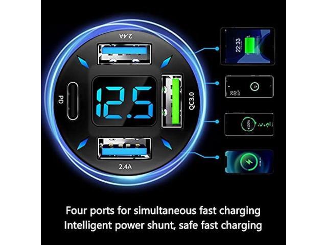 Car Fast Charger,PD/QC3.0 Car USB Charger with LED Lights,Cigarette Lighter USB Charger Compatible for iPhone Galaxy iPad Pro& More Mobil Phone