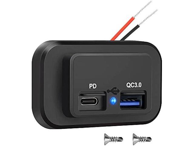 1pc 12V USB Outlet, Dual Quick Charge 3.0 12V Socket USB Charger and PD Type-C (USB C), 12V 24V USB Charger Waterproof Power Socket Adapter Car...
