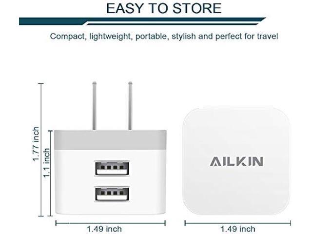 2Pack USB Wall Charger Plug, AILKIN 2.4A Dual Port USB Adapter Power Cube Fast Charging Station Box Base for iPhone 15 14 13 12 Pro Max SE 11 XR XS...