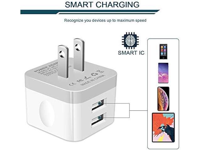 2Pack USB Wall Charger Plug, AILKIN 2.4A Dual Port USB Adapter Power Cube Fast Charging Station Box Base for iPhone 15 14 13 12 Pro Max SE 11 XR XS...