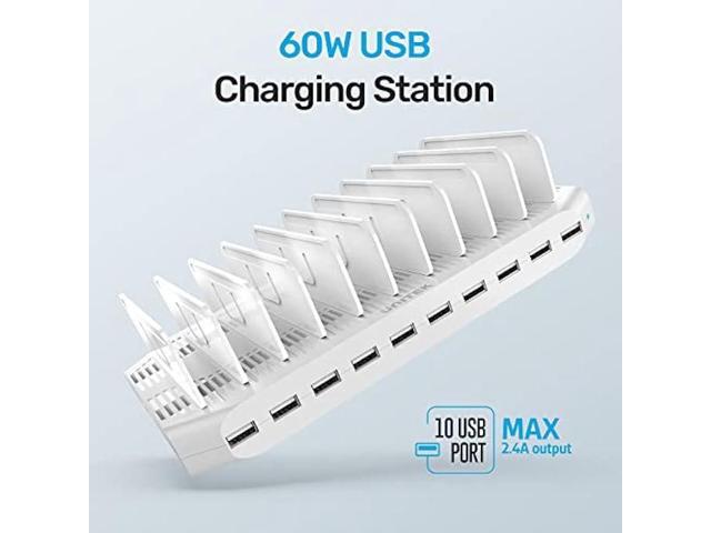 Unitek Multi Charging Station, 10-Port USB Charger for Multiple Device with SmartIC Tech and Adjustable Dividers, Organizer Stand Compatible with...