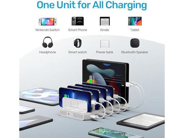 Unitek Multi Charging Station, 10-Port USB Charger for Multiple Device with SmartIC Tech and Adjustable Dividers, Organizer Stand Compatible with...