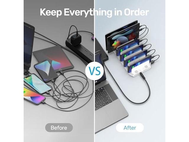 Unitek Multi Charging Station, 10-Port USB Charger for Multiple Device with SmartIC Tech and Adjustable Dividers, Organizer Stand Compatible with...