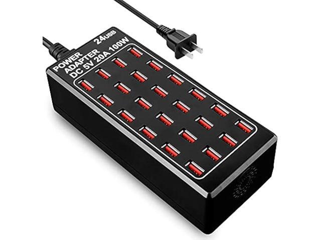 24-Port 100 watt (20 A) USB Charging Station, Home Desktop USB Fast Charger, Multiple USB Desktop Chargers, Suitable for Hotels, Shops, Schools,...