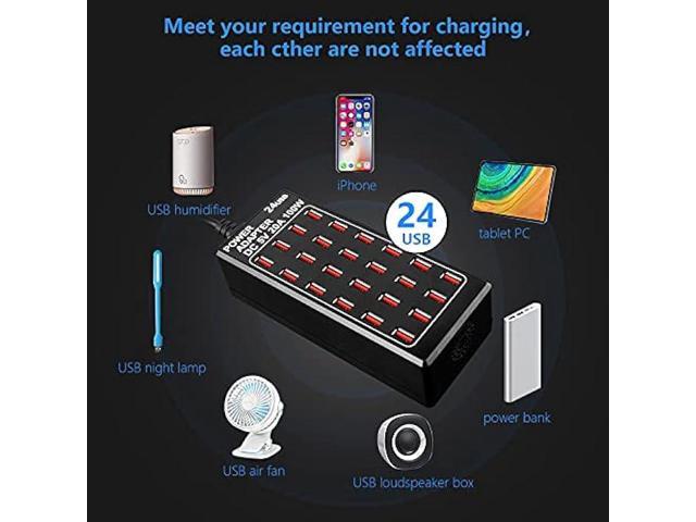 24-Port 100 watt (20 A) USB Charging Station, Home Desktop USB Fast Charger, Multiple USB Desktop Chargers, Suitable for Hotels, Shops, Schools,...