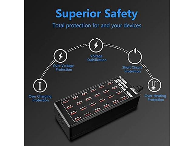 24-Port 100 watt (20 A) USB Charging Station, Home Desktop USB Fast Charger, Multiple USB Desktop Chargers, Suitable for Hotels, Shops, Schools,...
