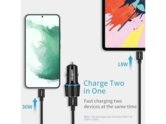 Meagoes USB C Car Charger, 48W 2-Port Fast Charging Adapter with PD & QC3.0 Compatible for iPhone 15 Pro Max/Samsung Galaxy S23/S22/S21/S20...