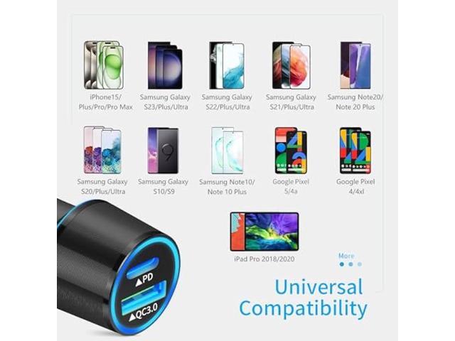 Meagoes USB C Car Charger, 48W 2-Port Fast Charging Adapter with PD & QC3.0 Compatible for iPhone 15 Pro Max/Samsung Galaxy S23/S22/S21/S20...