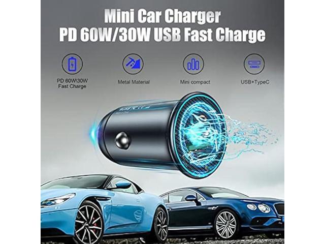 ANKUEE USB-C Car Charger Adapter, Dual Ports Fast Charging PD 60W + QC3.0 30W Mini All-Metal Cigarette Lighter USB Charger Universal for...