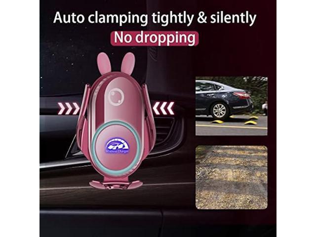 Peanutech Car Phone Holder Mount Wireless Charging Auto Clamping Rotatable Vent Clip Cute Pink Rabbit Woman for iPhone 14 13 12 11 10 Pro Xs...