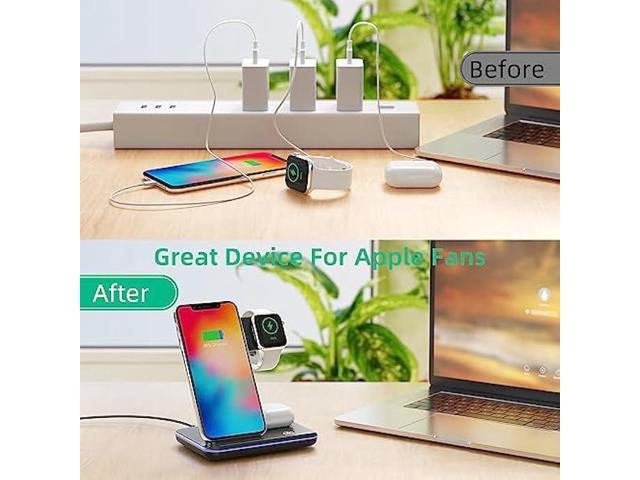 Wireless Charger 3 in 1 Wireless Charging Station, 15W Fast Wireless iPhone Charger for iPhone 14/13/12/11/Pro/Max/XS/XR/X/8/Plus, Charger Station...