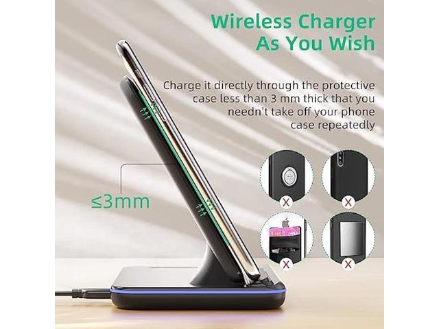 Wireless Charger 3 in 1 Wireless Charging Station, 15W Fast Wireless iPhone Charger for iPhone 14/13/12/11/Pro/Max/XS/XR/X/8/Plus, Charger Station...