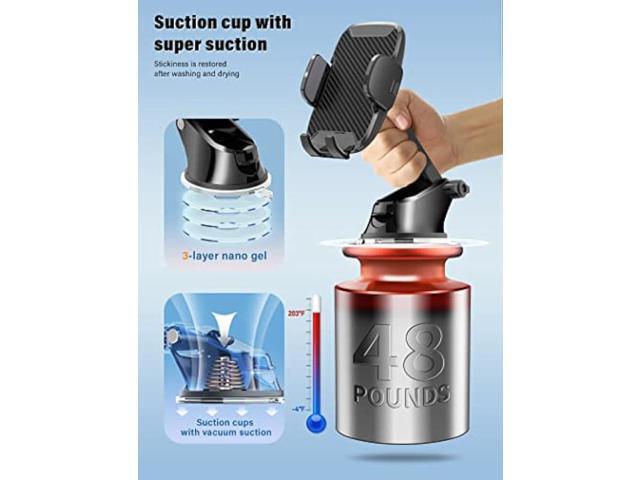 Phone Holder Mount for Car [Strong Suction] Hands-Free Universal Cell Phone Mounts for Dashboard/Windshield, 360° Rotation Extendable Mobile Car...