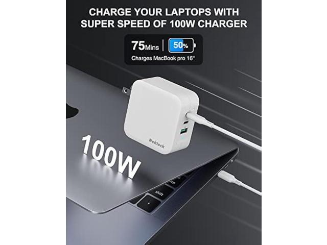 Nekteck GaN Charger 100W USB C Charger 3-Ports with PD.3 and QC.3, Compact Fast Foldable Wall Charger for iPhone 15 Series, MacBook Pro/Air, Google...