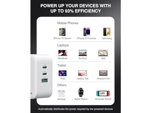 Nekteck GaN Charger 100W USB C Charger 3-Ports with PD.3 and QC.3, Compact Fast Foldable Wall Charger for iPhone 15 Series, MacBook Pro/Air, Google...
