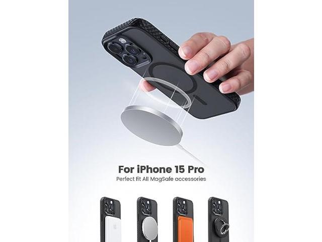 Lamicall Magnetic Phone Case for iPhone 15 Pro, for MagSafe - [Diamond Textured Anti-Slip Edge] [4 Corners Airbag Buffer] Translucent Hard Slim...