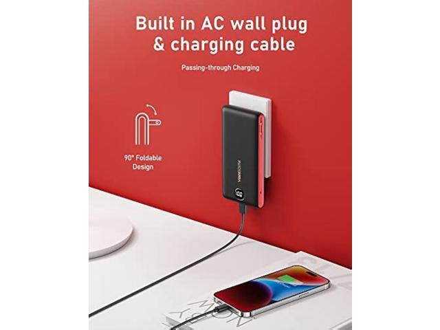 VEEKTOMX Portabel Charger for iPhone, USB C Fast Charging Power Bank with Built in Wall Plug and Cables 10000mAh, Slim Battery Pack with LED...