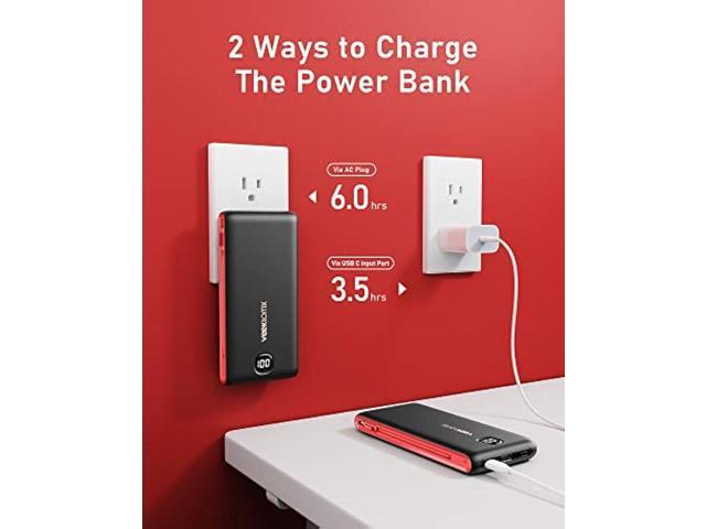 VEEKTOMX Portabel Charger for iPhone, USB C Fast Charging Power Bank with Built in Wall Plug and Cables 10000mAh, Slim Battery Pack with LED...