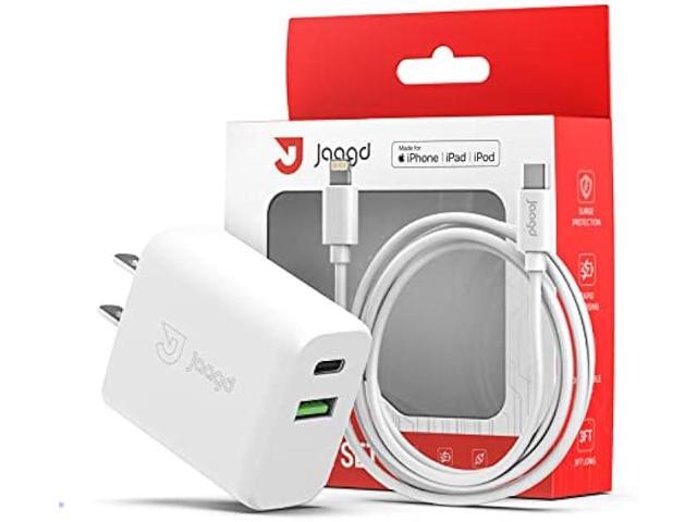 Jaagd 20W Apple MFi Certified iPhone and iPad Charger, USB C and USB Dual Wall Charger Set with Type-C Lightning Cable Compatible with iPhone...