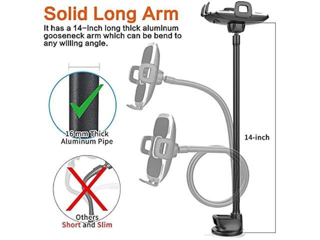 1Zero Solid Car Truck Phone Mount Holder with 14-Inch Gooseneck Long Arm, Windshield Window Mobile Holders w/Industrial-Strength Suction Cup,...