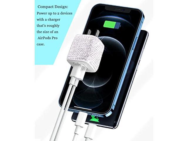 USB C Wall Charger 20W Bling PD & QC 3.0 2 Port Charger with 20W Mini USB-C Power Adapter Compatible with iPhone iPad AirPods Samsung Galaxy and More