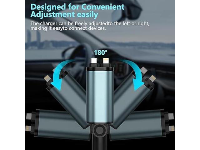 Retractable Car Charger, 4 in1 Fast Car Phone Charger 120W, 2.7Ft Retractable Cables and 4 Electronic Ports, Car Charger Compatible for iOS &...