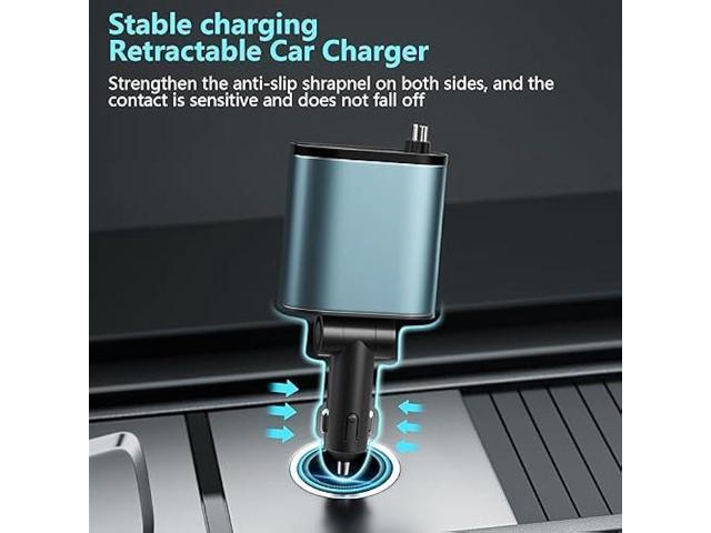 Retractable Car Charger, 4 in1 Fast Car Phone Charger 120W, 2.7Ft Retractable Cables and 4 Electronic Ports, Car Charger Compatible for iOS &...