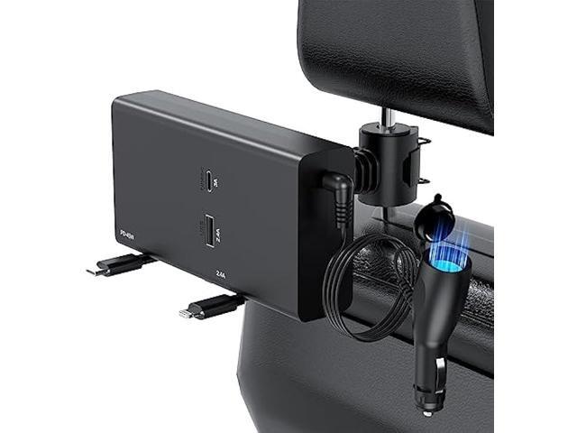 Multi Car Retractable Backseat Car Charger 5 in 1 Car Charging Station Box for Notebook/iPhone/Samsung, 60W Cigarette Lighter Adapter with 1M Cable...