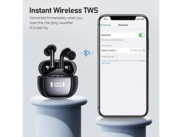 CALCINI Wireless Earbuds for iPhone Bluetooth Headphones 5.3 with LED Power Display Charging Case, True Wireless Earphones, IP67 Waterproof Mic...