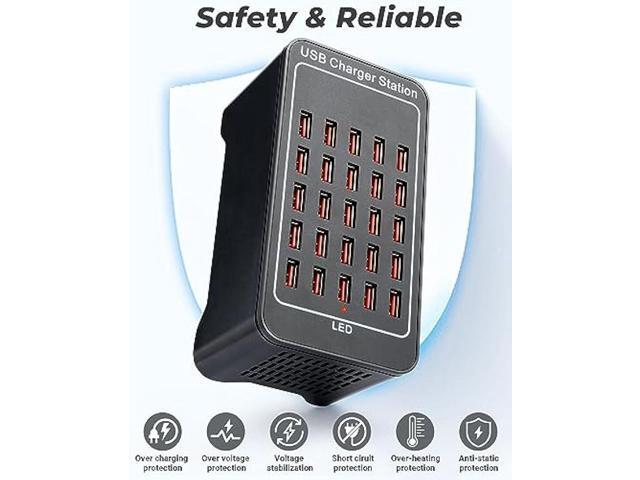 USB Charging Station, 25 Port 125W(25A), Travel Desktop USB Rapid Charger, Multi Ports Fast Charging Station Organizer Compatible with Smartphones,...