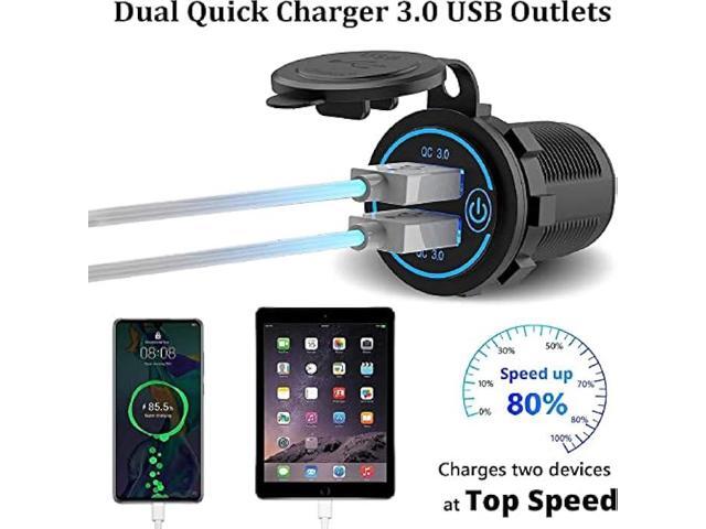 [2 Pack] 12V USB Outlet, Quick Charge 3.0 Dual USB Power Outlet with Touch Switch, Waterproof 12V/24V Fast Charge USB Charger Socket DIY Kit for...