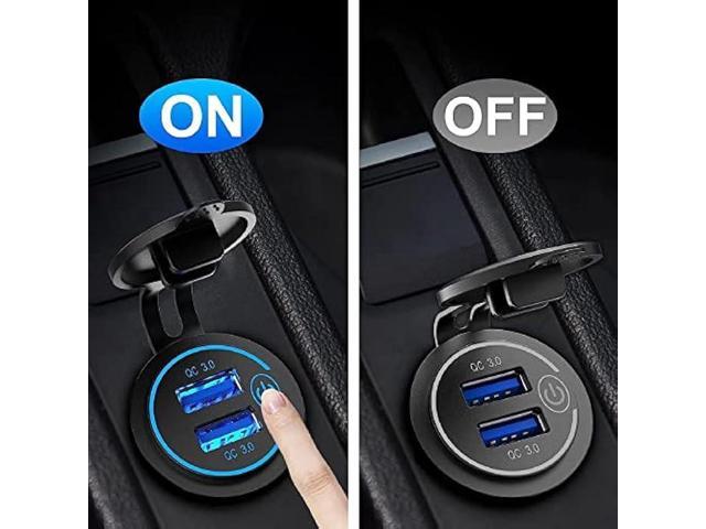 [2 Pack] 12V USB Outlet, Quick Charge 3.0 Dual USB Power Outlet with Touch Switch, Waterproof 12V/24V Fast Charge USB Charger Socket DIY Kit for...