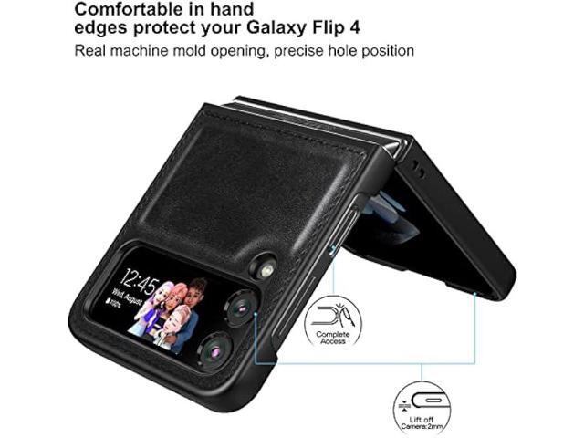 Foluu Galaxy Z Flip 4 5G Leather Case, PU Leather + Hard PC Shell Ultra-Thin Durable Phone Cover (Black)