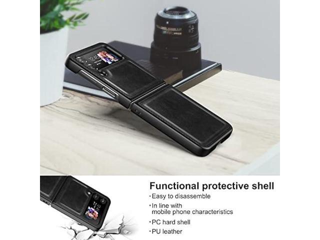 Foluu Galaxy Z Flip 4 5G Leather Case, PU Leather + Hard PC Shell Ultra-Thin Durable Phone Cover (Black)