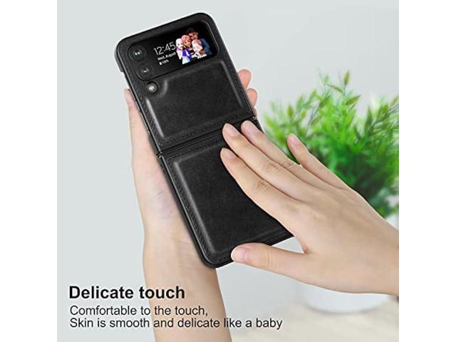 Foluu Galaxy Z Flip 4 5G Leather Case, PU Leather + Hard PC Shell Ultra-Thin Durable Phone Cover (Black)