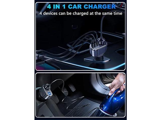 4 in 1 USB C Car Charger Adapter, 210W Multi USB Cigarette Lighter Adapter, Socket Splitter with 3 USB Ports, 12V/24V Outlet Dual USB Type C PD...