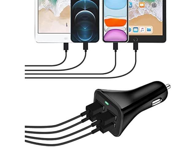 Car Charger Adapter, QC 3.0 USB car Charger, 4-Port Multi 9.6 Amp 48W Fast Car Charger Compatible with iPhone 14/13/12/11 Pro Max, Samsung Galaxy...