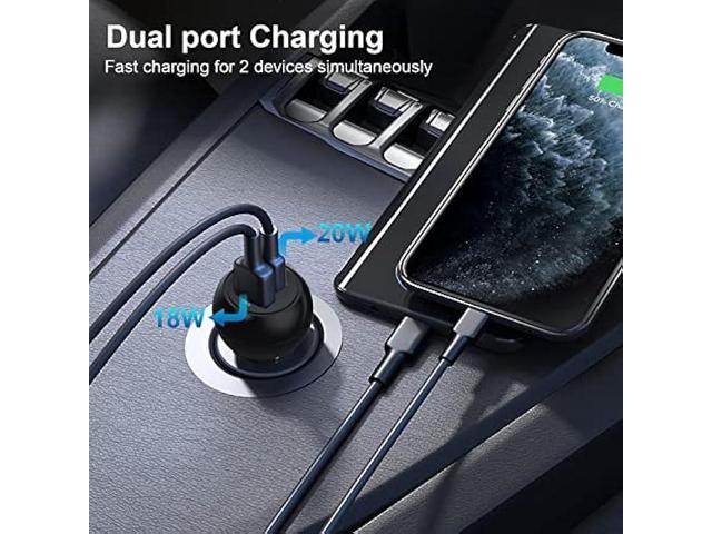 USB C Car Charger Adapter, 12V Car Charger Multi Port, 38W 2 Port Car Charger, PD 20W& QC 18W Cigarette Lighter Adapter, USB C Car Plug Fast...