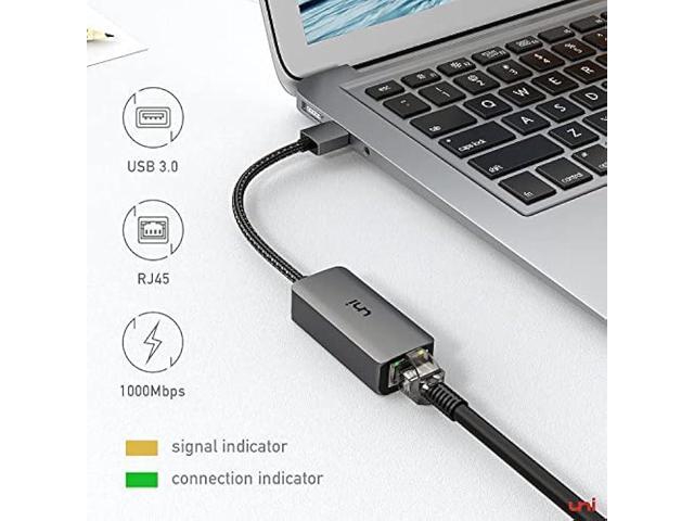 USB to Ethernet Adapter, uni Driver Free USB 3.0 to 100/1000 Gigabit Ethernet LAN Network Adapter, RJ45 Internet Adapter Compatible with MacBook,...
