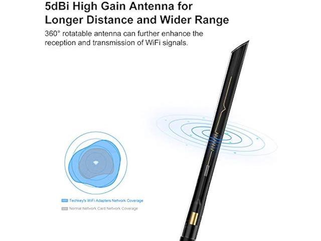 USB WiFi Adapter 1200Mbps Techkey USB 3.0 WiFi Dongle 802.11 ac Wireless Network Adapter with Dual Band 2.42GHz/300Mbps 5.8GHz/866Mbps 5dBi High...