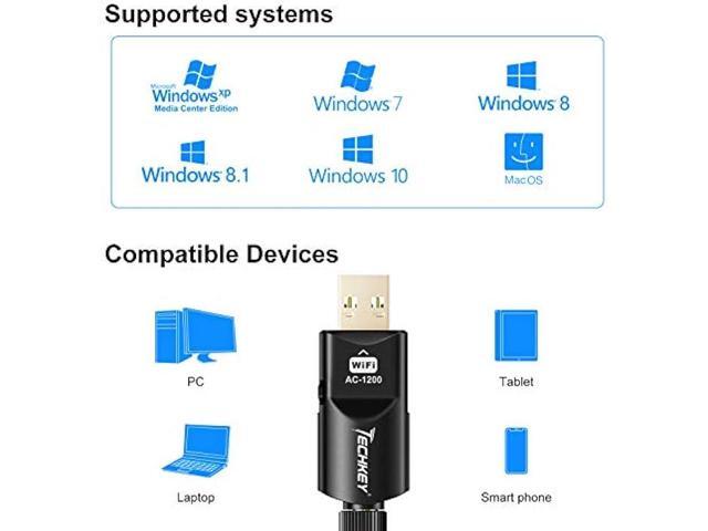 USB WiFi Adapter 1200Mbps Techkey USB 3.0 WiFi Dongle 802.11 ac Wireless Network Adapter with Dual Band 2.42GHz/300Mbps 5.8GHz/866Mbps 5dBi High...