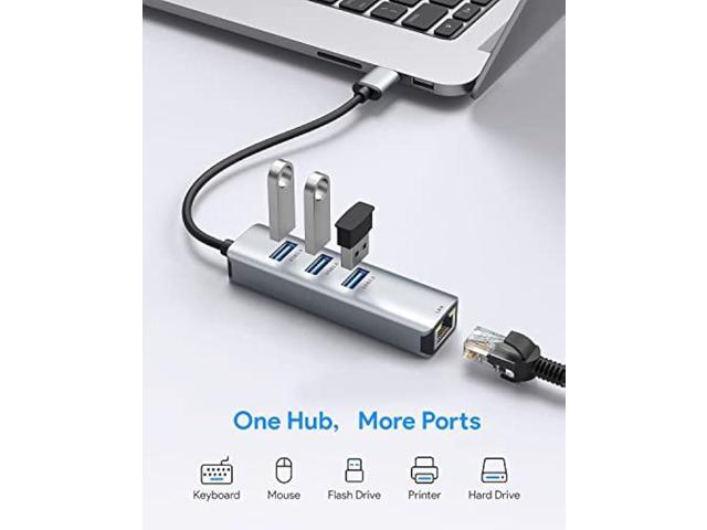 USB 3.0 to Ethernet Adapter,ABLEWE 3-Port USB 3.0 Hub with RJ45 10/100/1000 Gigabit Ethernet Adapter Support Windows 10,8.1,Mac OS, Surface...