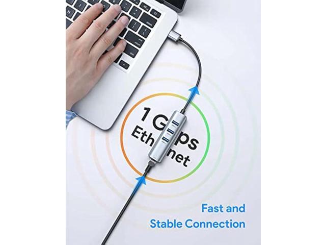USB 3.0 to Ethernet Adapter,ABLEWE 3-Port USB 3.0 Hub with RJ45 10/100/1000 Gigabit Ethernet Adapter Support Windows 10,8.1,Mac OS, Surface...