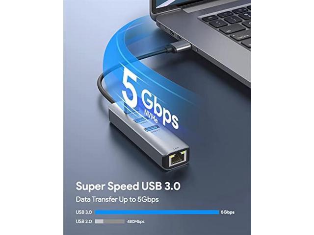 USB 3.0 to Ethernet Adapter,ABLEWE 3-Port USB 3.0 Hub with RJ45 10/100/1000 Gigabit Ethernet Adapter Support Windows 10,8.1,Mac OS, Surface...